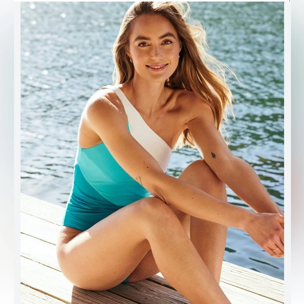 Summersalt The Sidestroke Swimsuit one‎ piece in Blue Lagoon White size 20